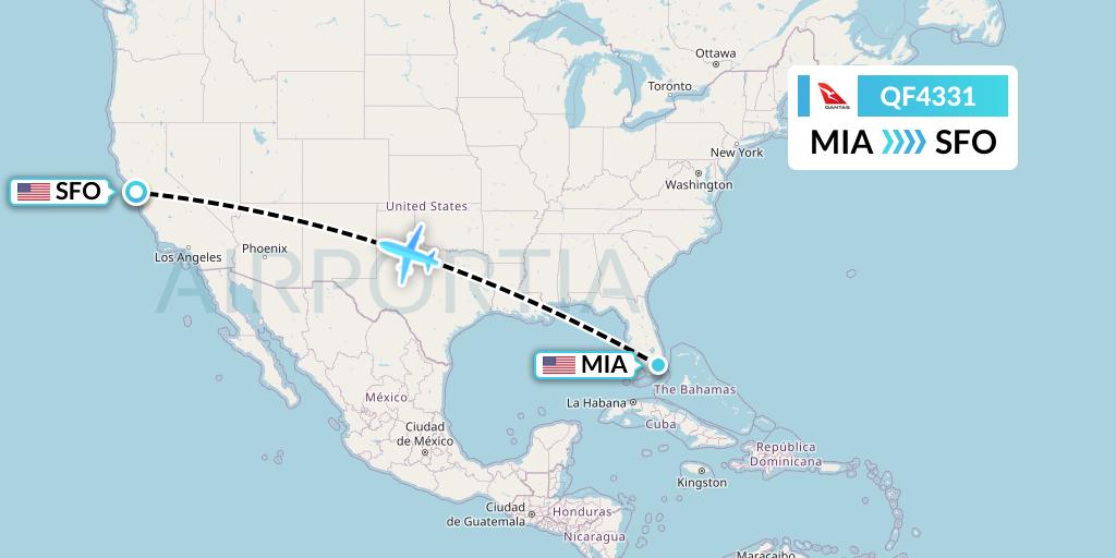 QF4331 Qantas Flight Map: Miami to San Francisco
