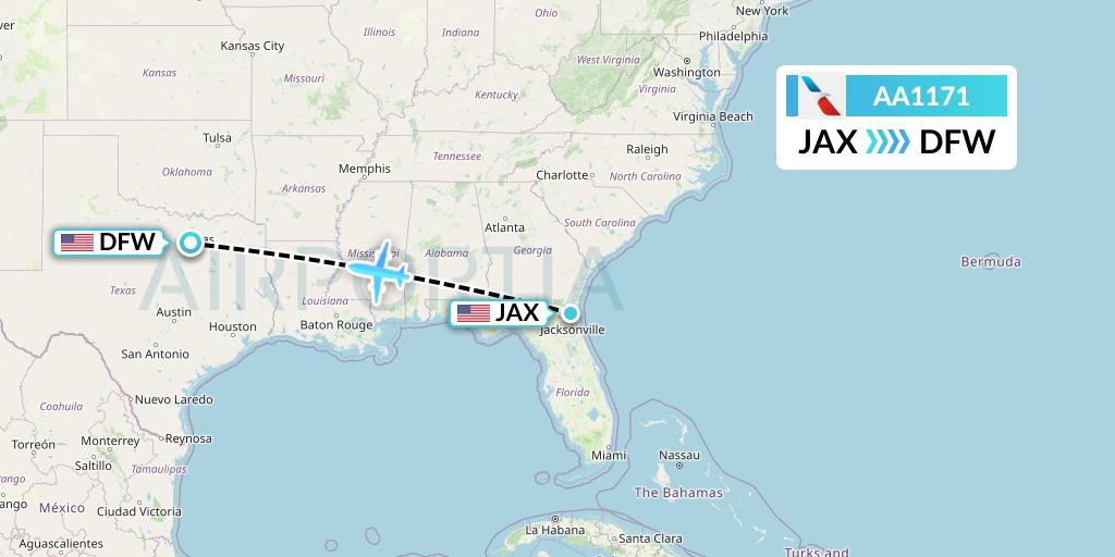AA1171 American Airlines Flight Map: Jacksonville to Dallas