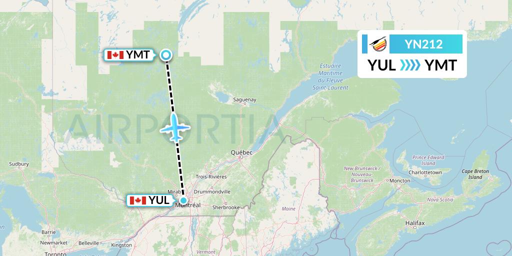 YN212 Air Creebec Flight Map: Montreal to Chibougamau