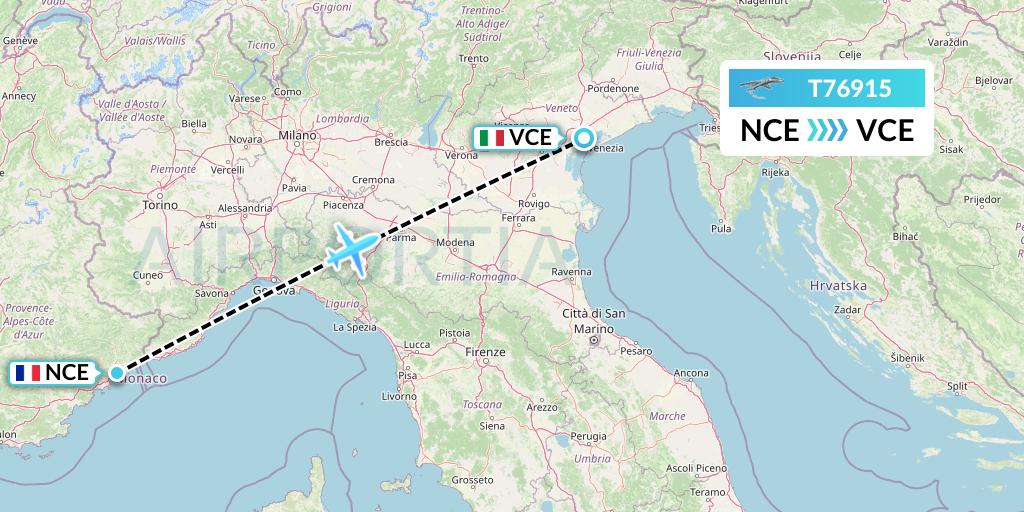 T76915 Twin Jet Flight Map: Nice to Venice
