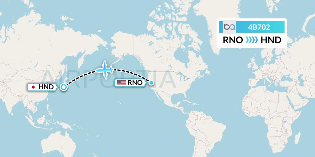4B702 Boutique Air Flight Map: Reno to Tokyo