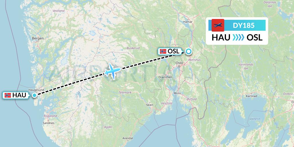 DY185 Norwegian Flight Map: Haugesund to Oslo