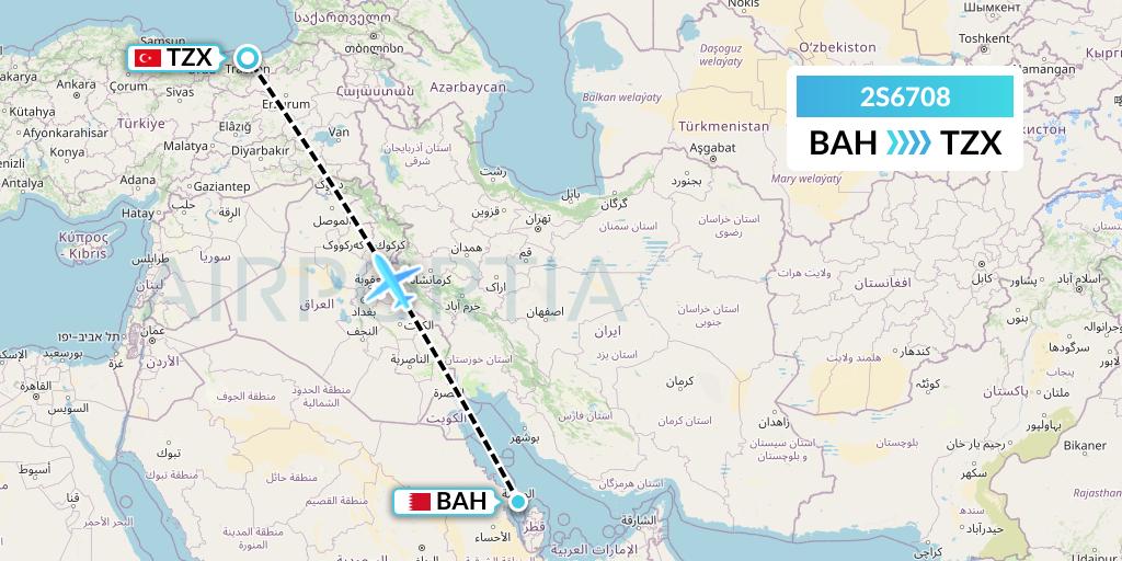 2S6708 Star Equatorial AL Flight Map: Bahrain to Trabzon