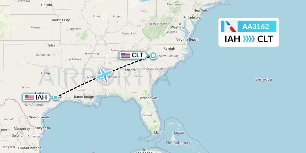 AA3162 American Airlines Flight Map: Houston to Charlotte