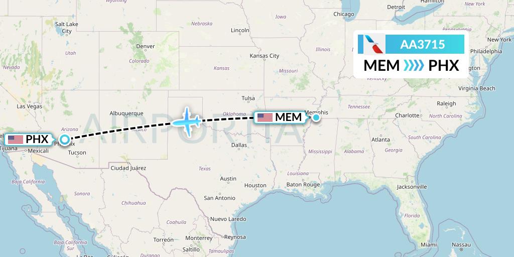 AA3715 American Airlines Flight Map: Memphis to Phoenix