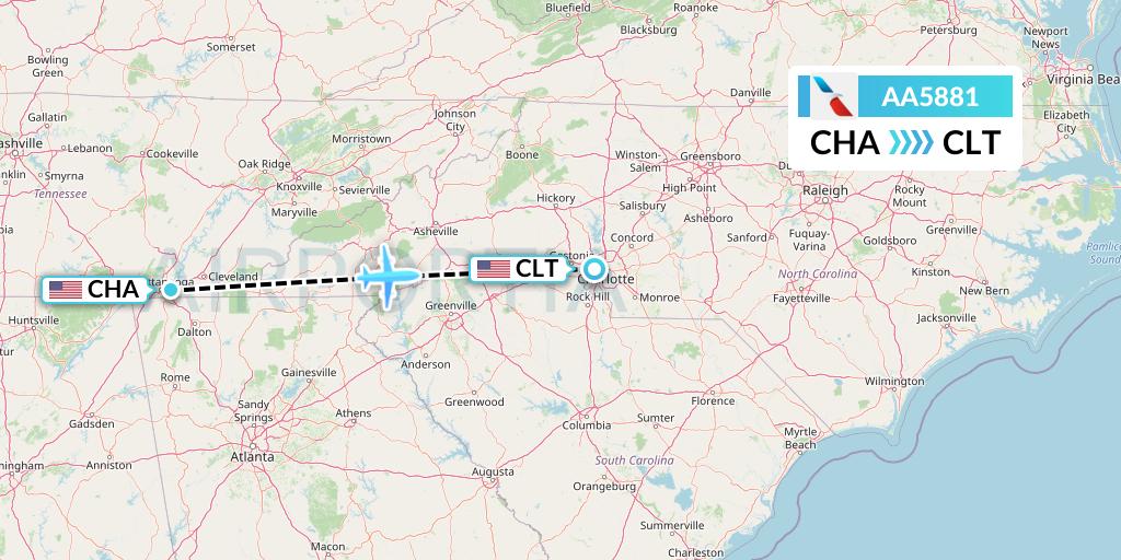 AA5881 American Airlines Flight Map: Chattanooga to Charlotte