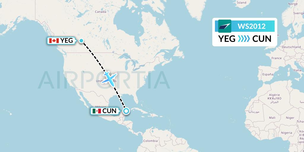 WS2012 WestJet Flight Map: Edmonton to Cancun