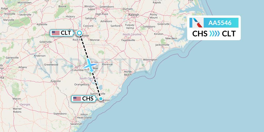 AA5546 American Airlines Flight Map: Charleston to Charlotte
