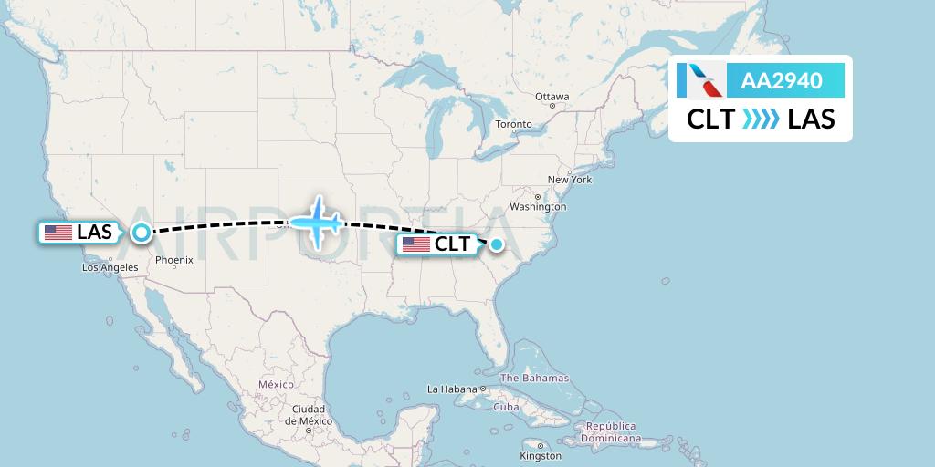 AA2940 American Airlines Flight Map: Charlotte to Las Vegas