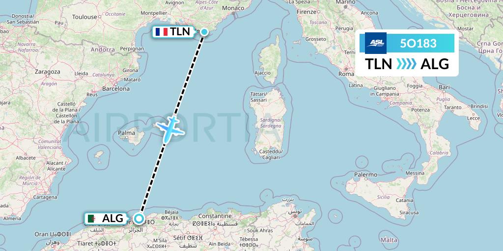5O183 ASL Airlines France Flight Map: Toulon to Algiers