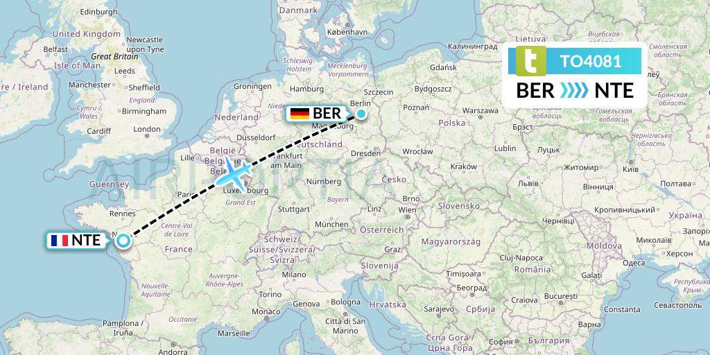 TO4081 Transavia France Flight Map: Berlin to Nantes