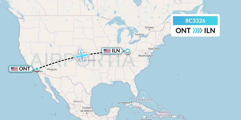 8C3326 Air Transport International Flight Map: Ontario to Wilmington
