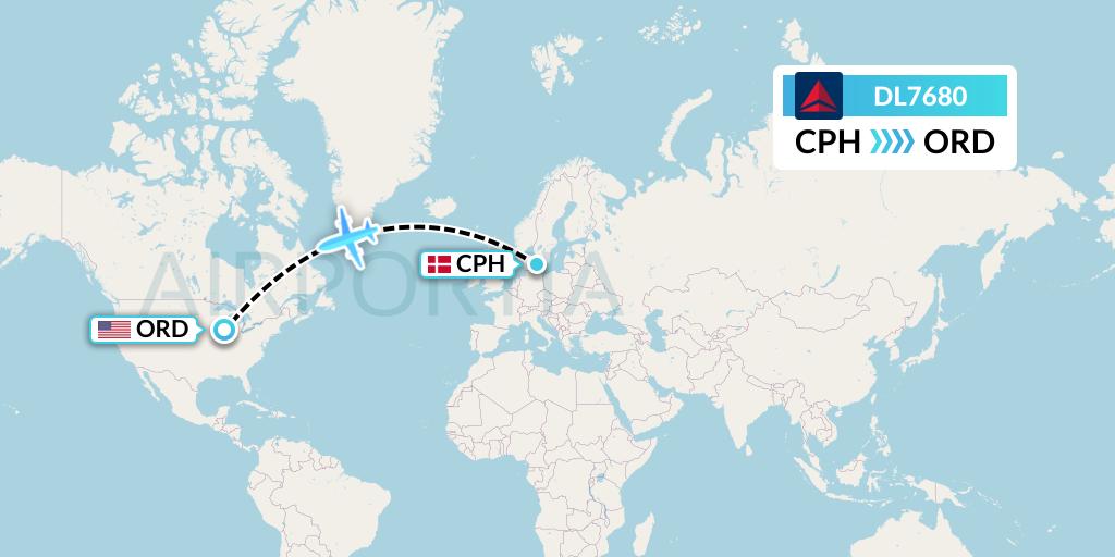 DL7680 Delta Air Lines Flight Map: Copenhagen to Chicago