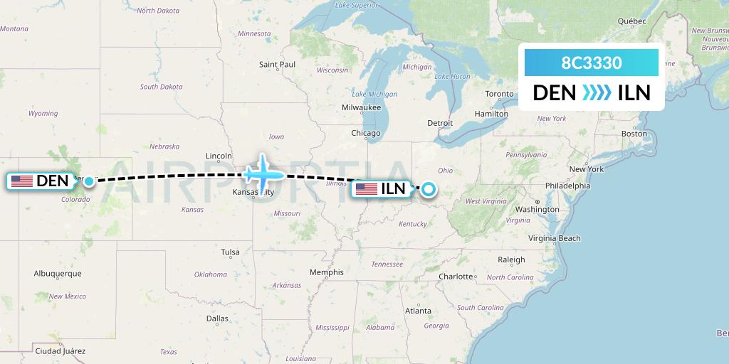 8C3330 Air Transport International Flight Map: Denver to Wilmington