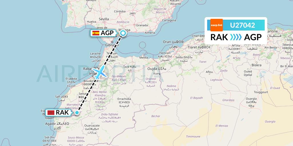 U27042 EasyJet Flight Map: Marrakesh to Malaga