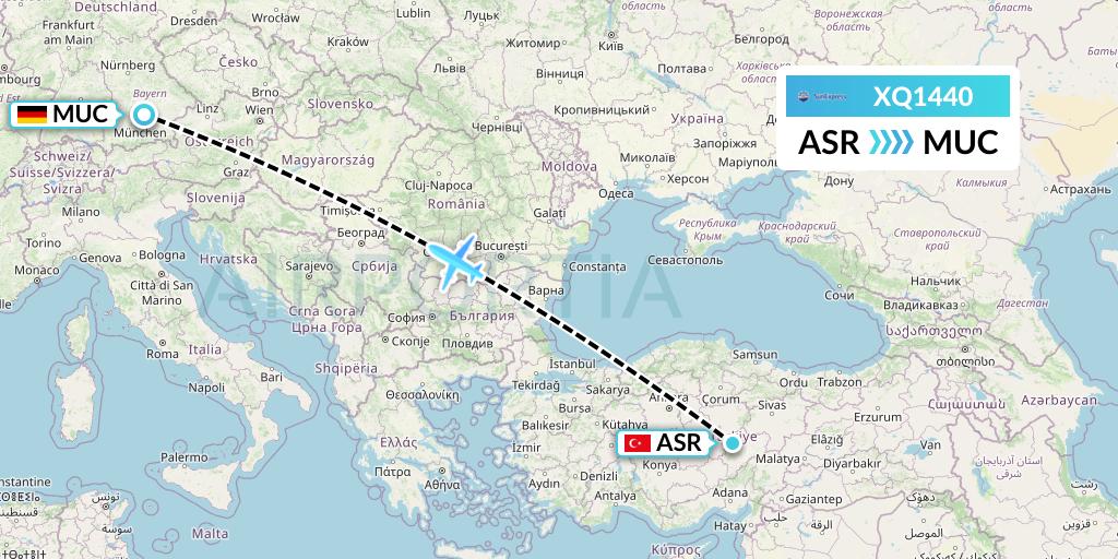 XQ1440 SunExpress Flight Map: Kayseri to Munich
