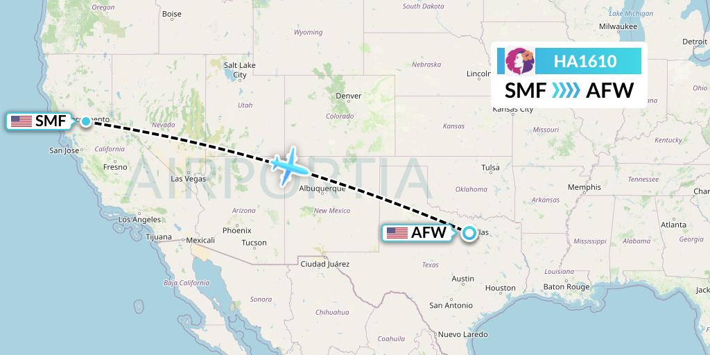 HA1610 Hawaiian Airlines Flight Map: Sacramento to Fort Worth