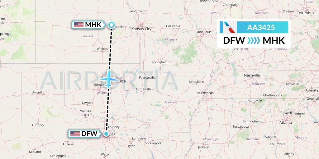 AA3425 American Airlines Flight Map: Dallas to Manhattan