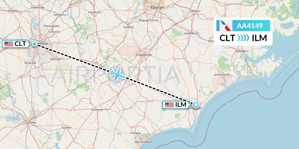 AA4149 American Airlines Flight Map: Charlotte to Wilmington