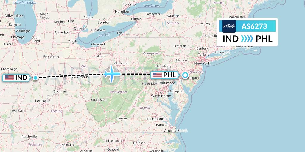 AS6273 Alaska Airlines Flight Map: Indianapolis to Philadelphia
