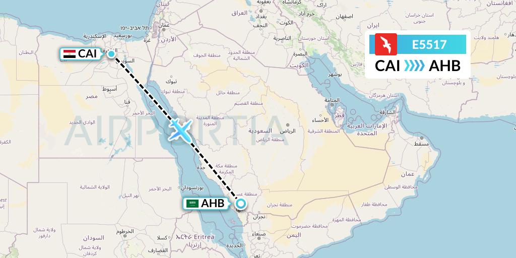 E5517 Air Arabia Egypt Flight Map: Cairo to Abha