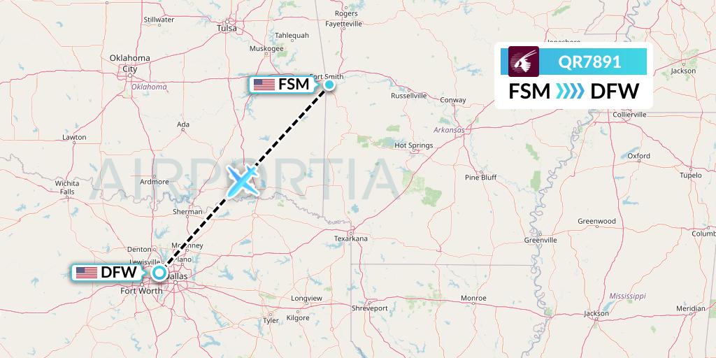 QR7891 Qatar Airways Flight Map: Fort Smith to Dallas
