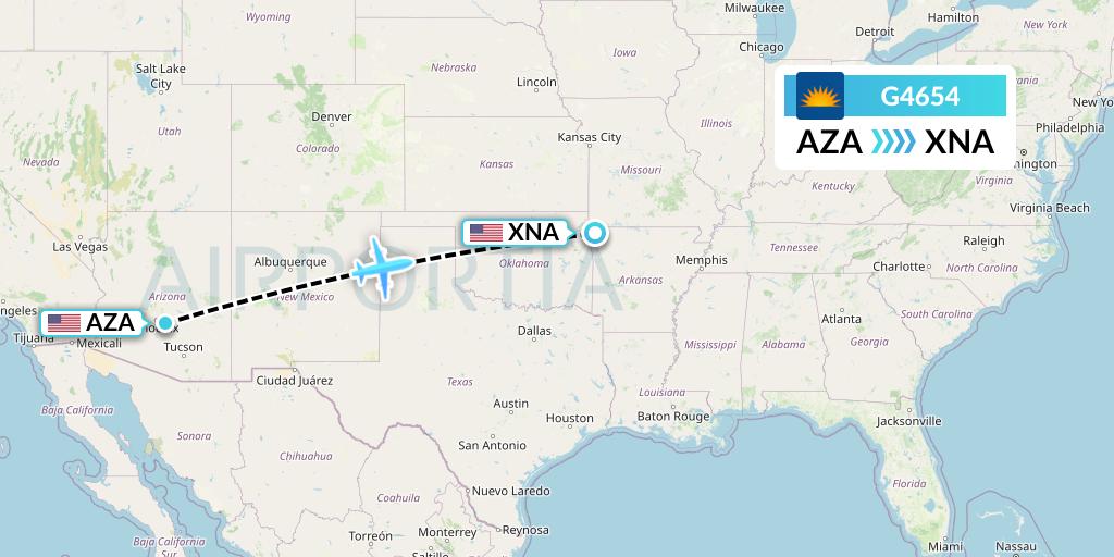 G4654 Allegiant Air Flight Map: Phoenix to Bentonville