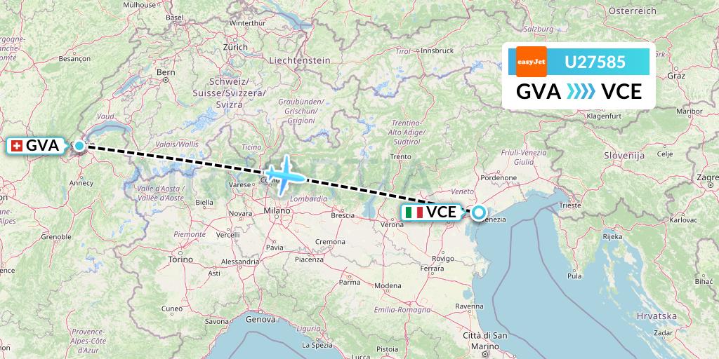 U27585 EasyJet Flight Map: Geneva to Venice