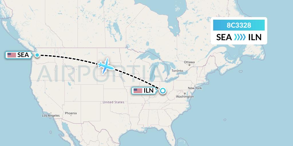 8C3328 Air Transport International Flight Map: Seattle to Wilmington