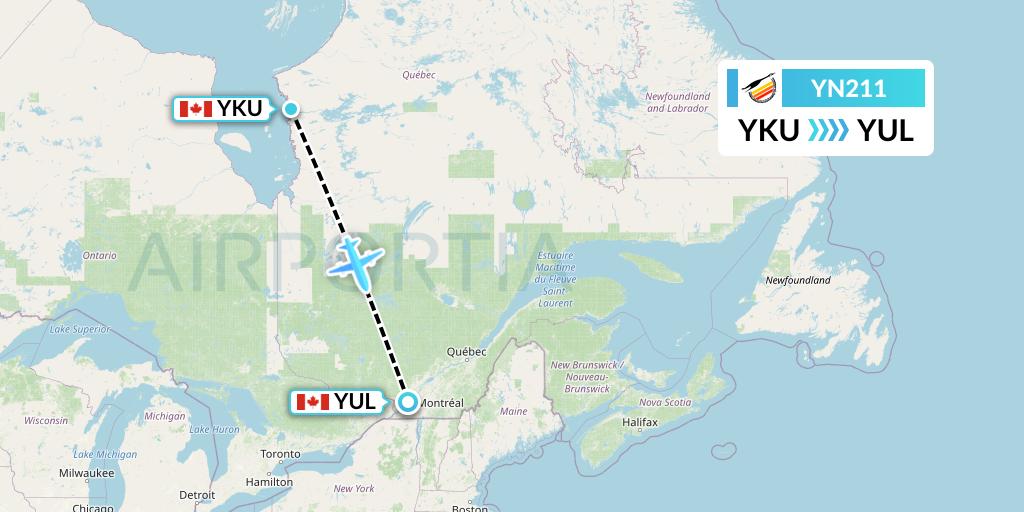 YN211 Air Creebec Flight Map: Chisasibi to Montreal