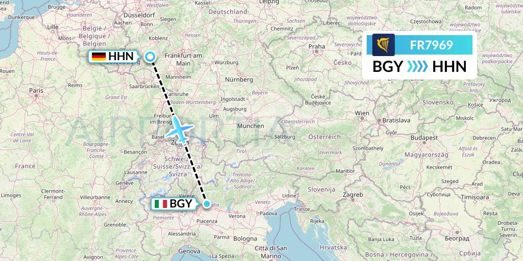 FR7969 Ryanair Flight Map: Milan to Hahn