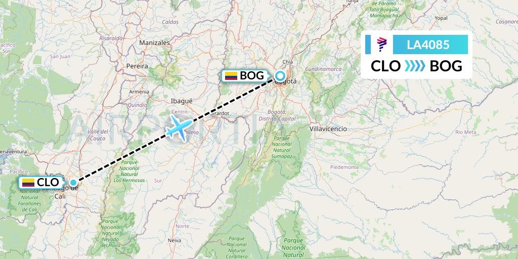 LA4085 LAN Airlines Flight Map: Cali to Bogota