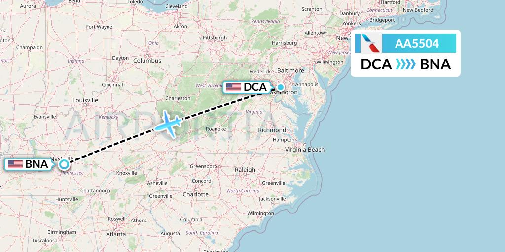 AA5504 American Airlines Flight Map: Washington to Nashville