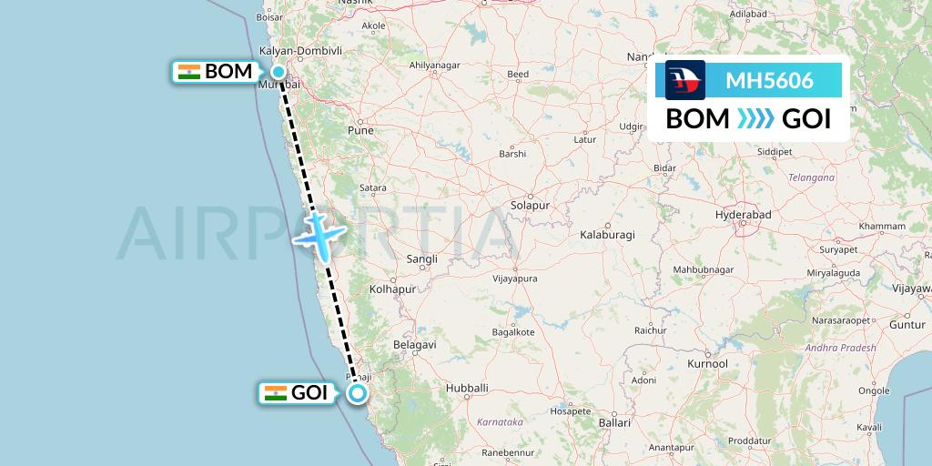 MH5606 Malaysia Airlines Flight Map: Mumbai to Goa
