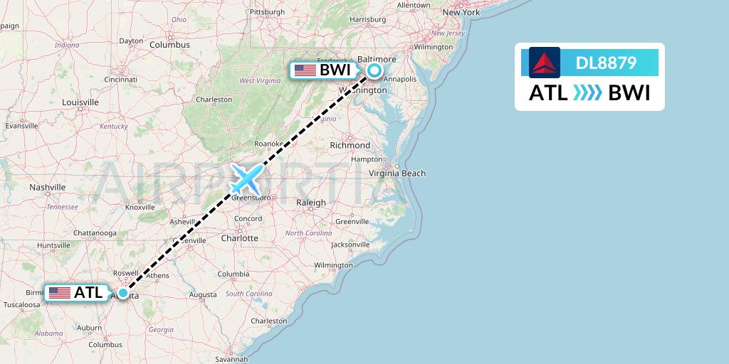 DL8879 Delta Air Lines Flight Map: Atlanta to Baltimore