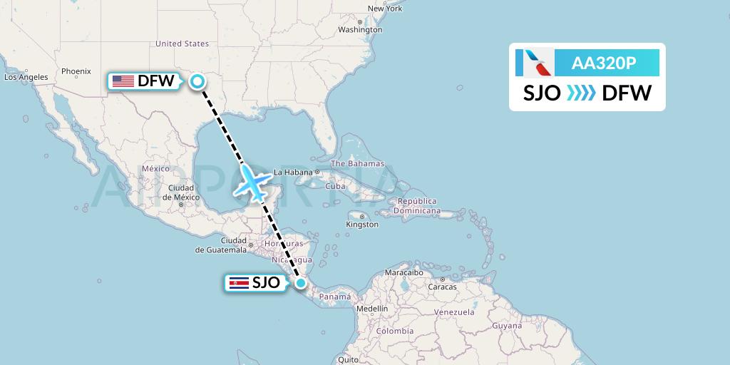 AA320P American Airlines Flight Map: San Jose to Dallas