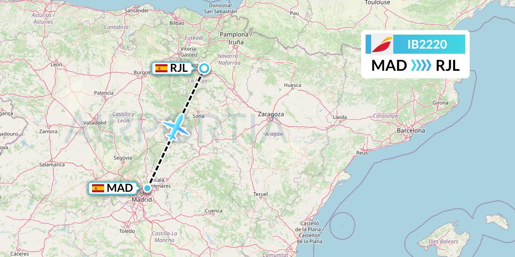 IB2220 Iberia Flight Map: Madrid to Logrono