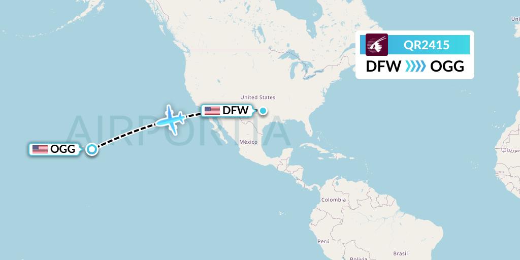 QR2415 Qatar Airways Flight Map: Dallas to Kahului
