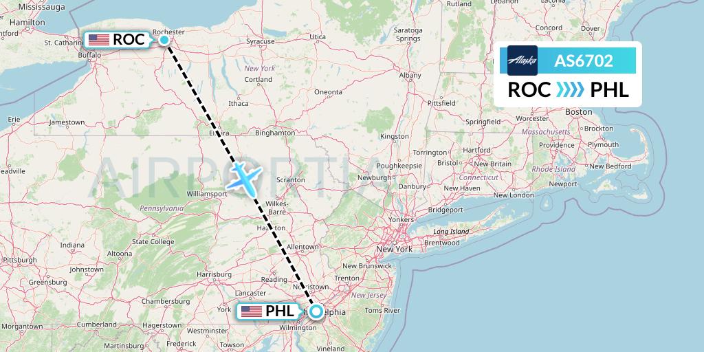 AS6702 Alaska Airlines Flight Map: Rochester to Philadelphia