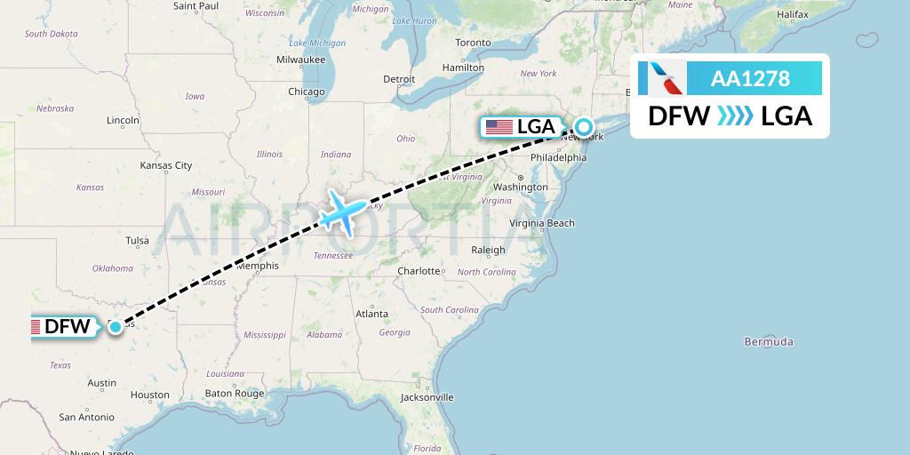 AA1278 American Airlines Flight Map: Dallas to New York