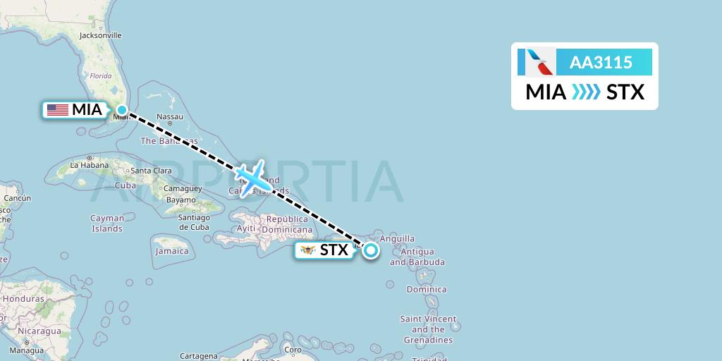 AA3115 American Airlines Flight Map: Miami to St. Croix
