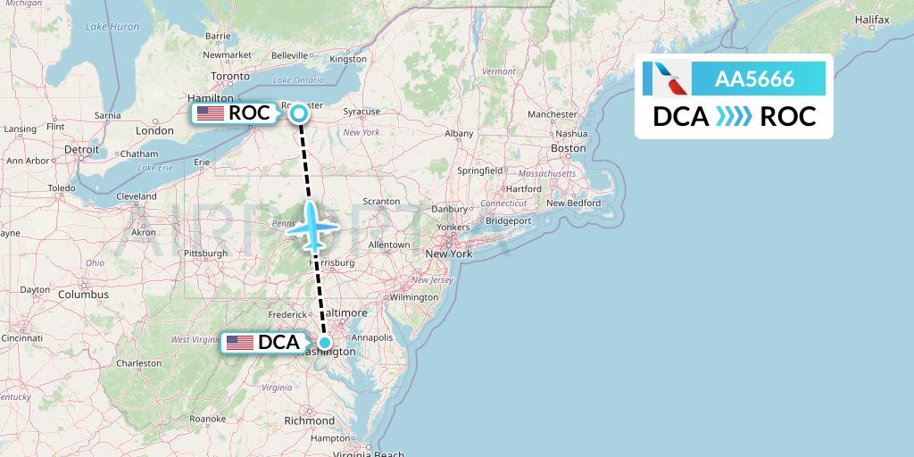 AA5666 American Airlines Flight Map: Washington to Rochester