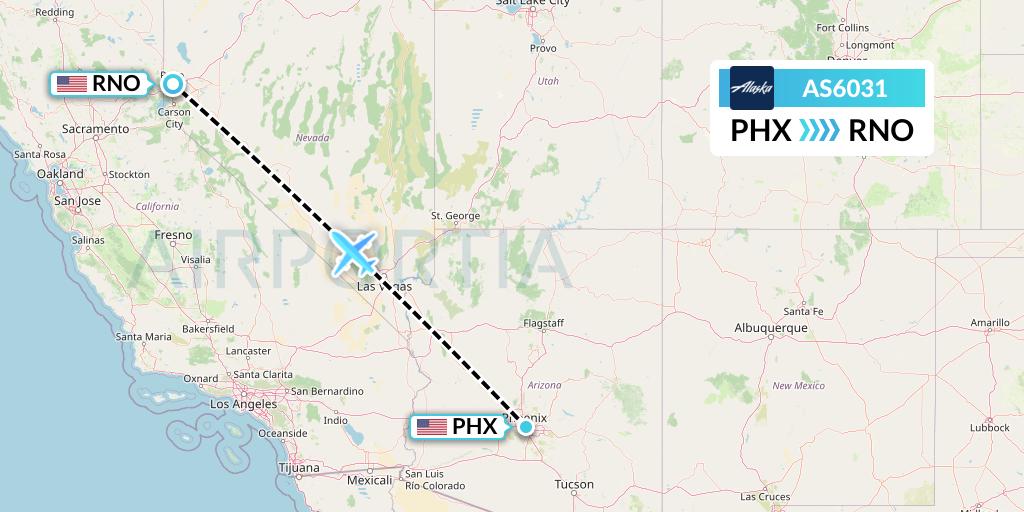 AS6031 Alaska Airlines Flight Map: Phoenix to Reno