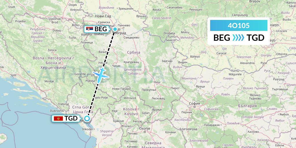 4O105 Air Montenegro Flight Map: Belgrade to Podgorica