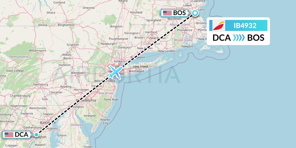 IB4932 Iberia Flight Map: Washington to Boston