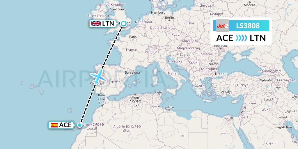 LS3808 Jet2 Flight Map: Lanzarote to London