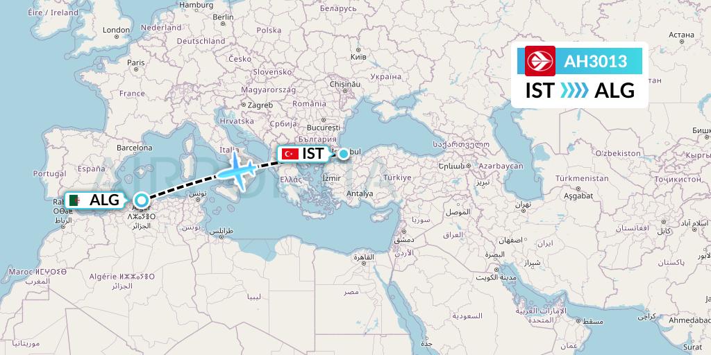 AH3013 Air Algerie Flight Map: Istanbul to Algiers