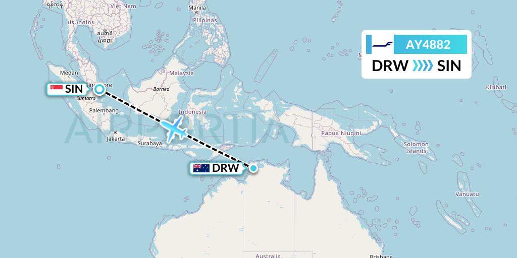 AY4882 Finnair Flight Map: Darwin to Singapore