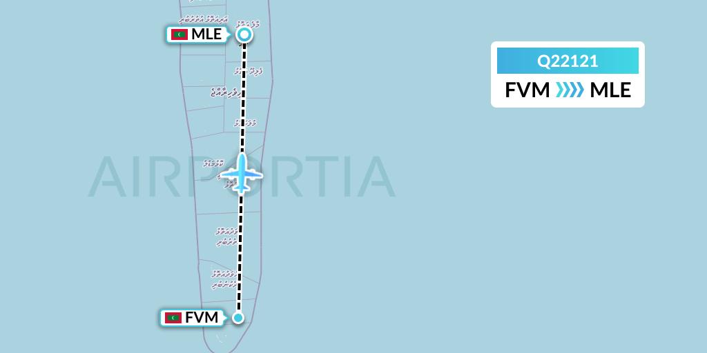 Q22121 Maldivian Flight Map: Fuvahmulah Island to Male