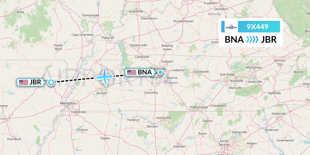 9X449 Southern Airways Express Flight Map: Nashville to Jonesboro